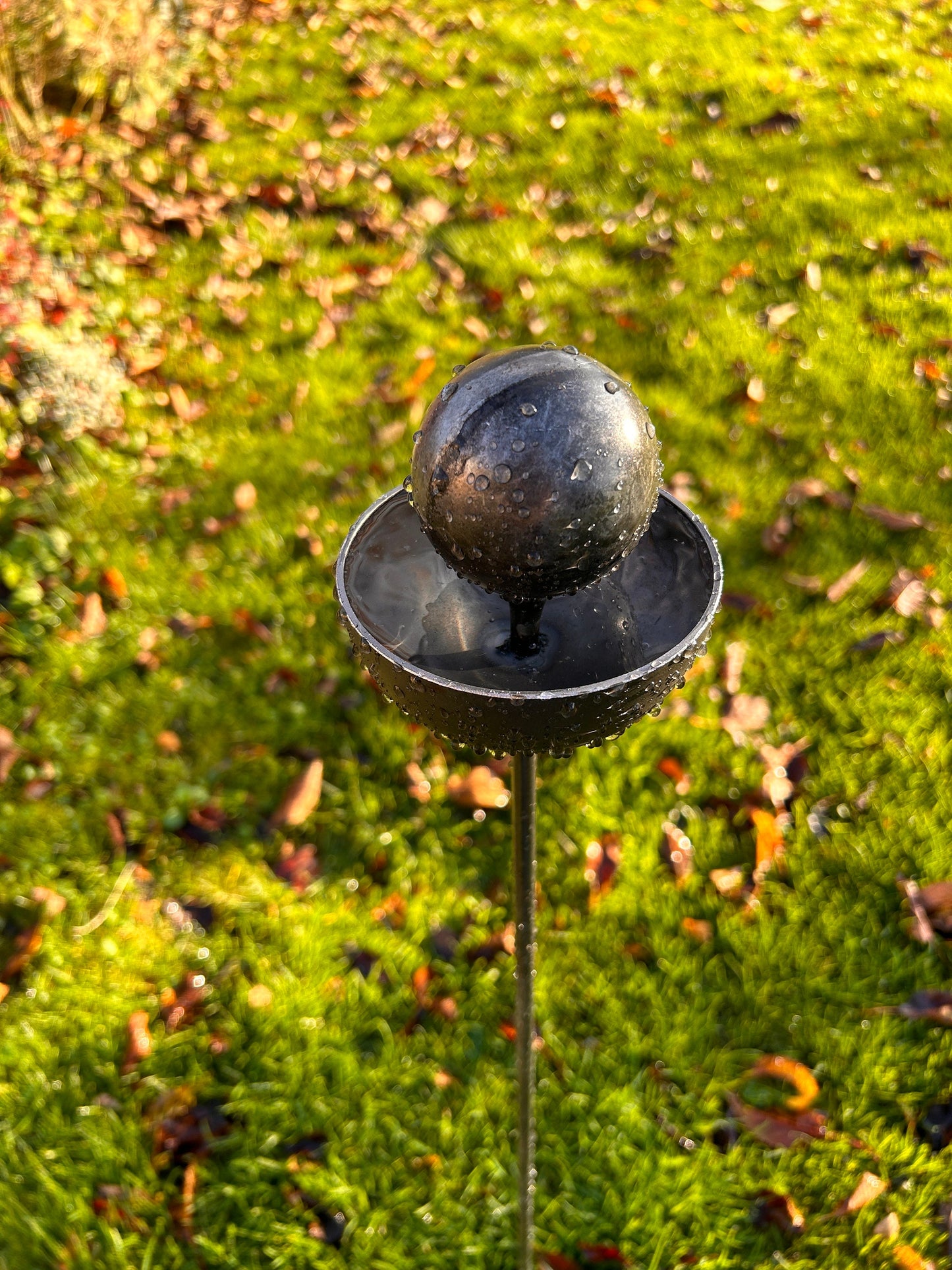 Ball topped Rain Catcher Plant Support Steel Plant Stake Gardening Garden decoration Handmade rusty