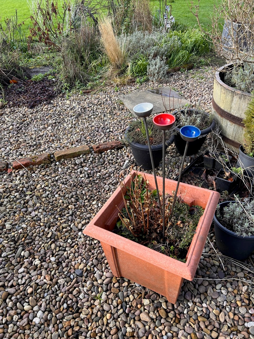 Trio Mini Rain Catchers | Bee feeders Trio | Rusts with Rain  --coloured cup